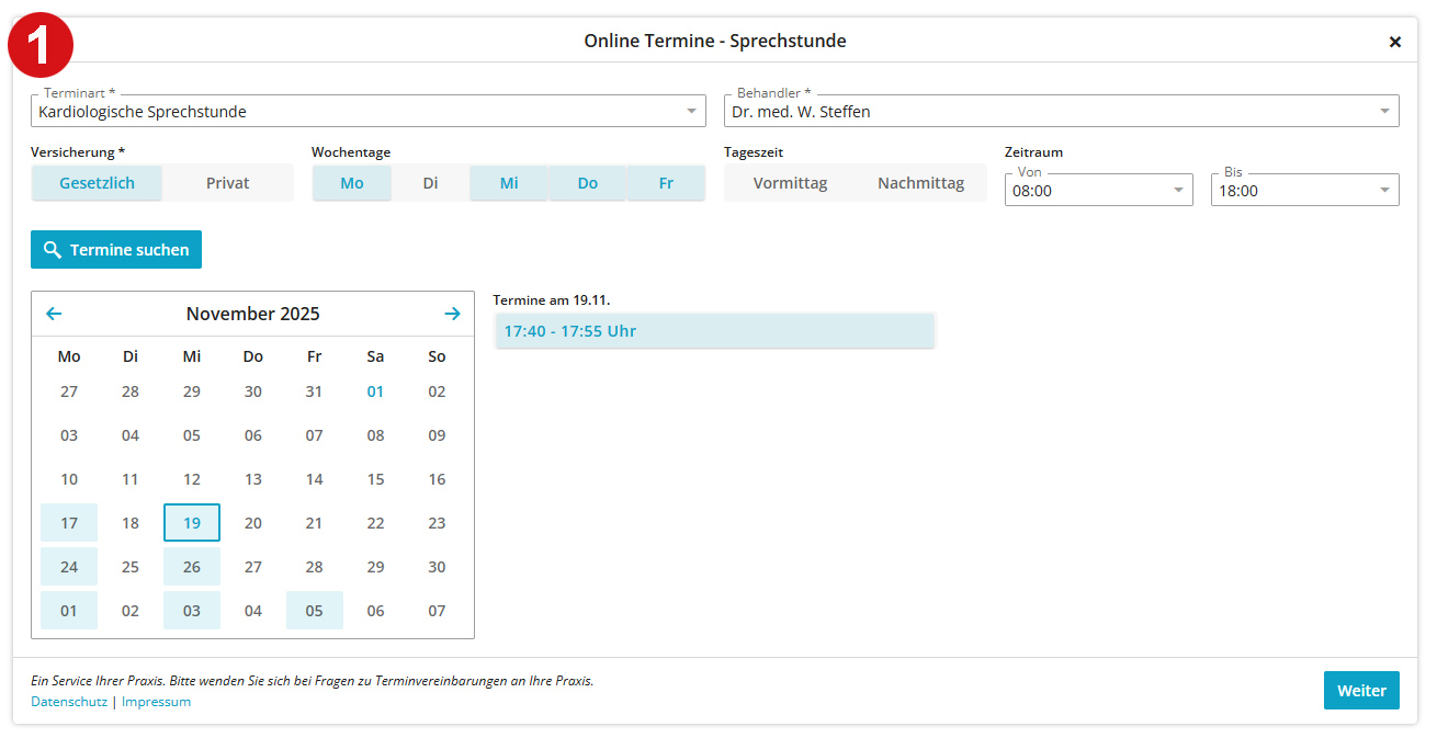 termin-buchen-erstes-fenster Online Termine buchen für die Arztpraxis von Dr. med. Steffen und Dr. med. Ecke in Rottweil